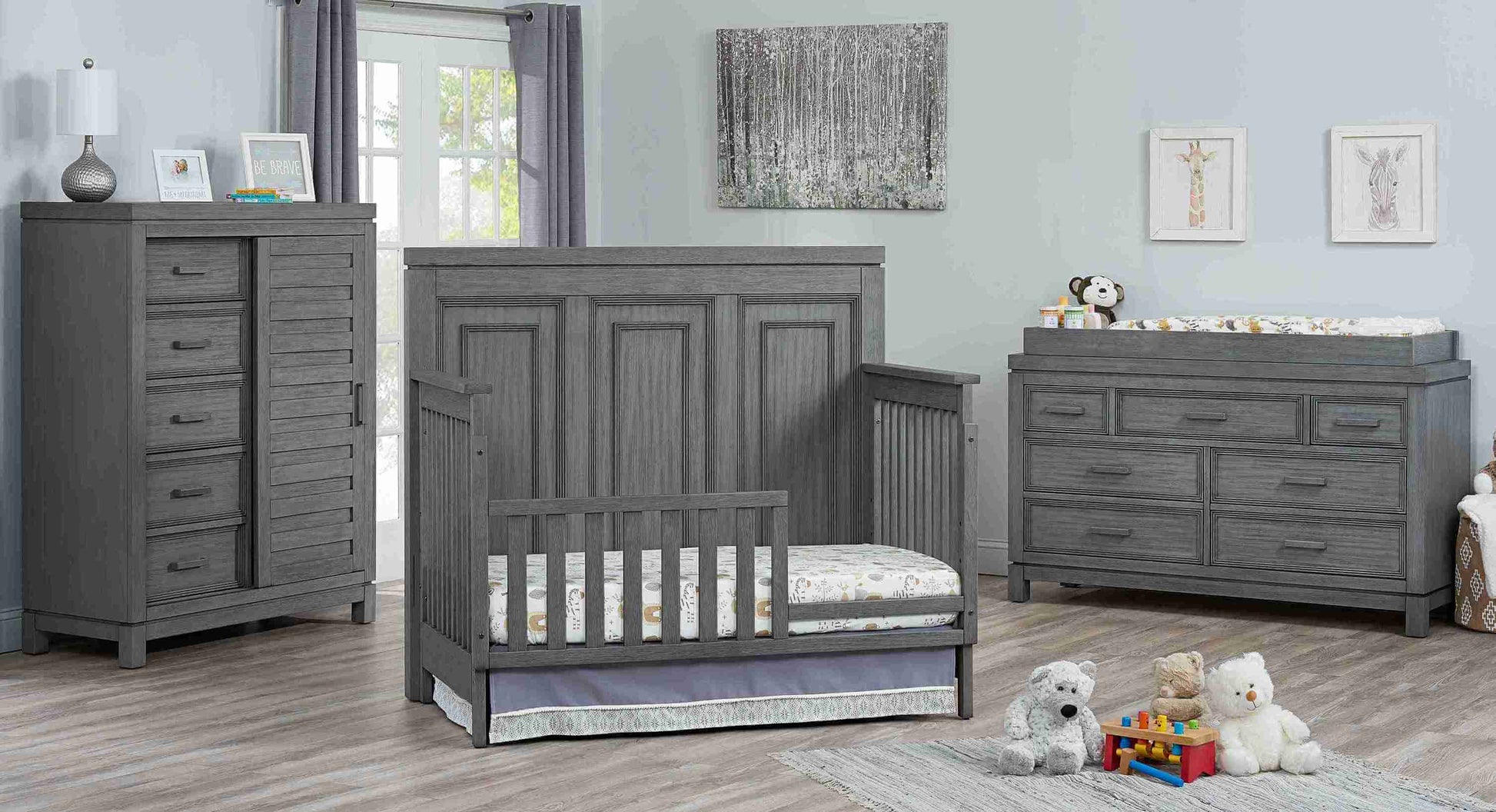 Manchester Chifferobe - Manchester Chifferobe and crib with Guard Rail Rustic Gray
