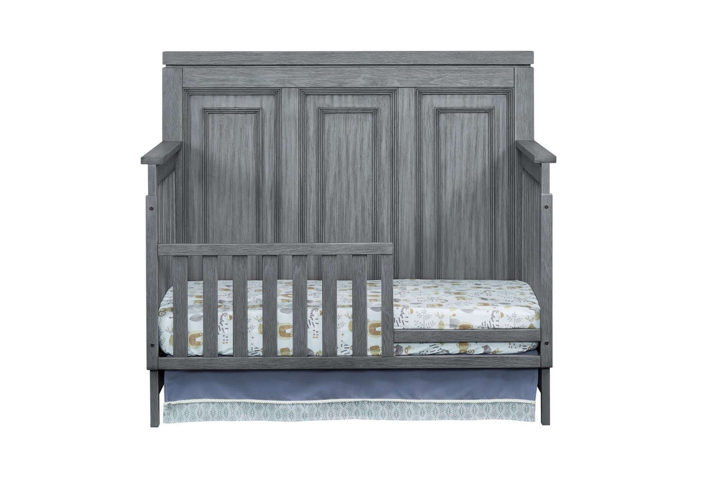 Manchester 4 In 1 Convertible Crib - Front View of Manchester 4 In 1 Convertible Crib Rustic Gray with Guard Rail
