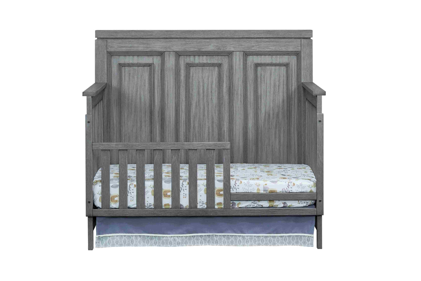Manchester Guard Rail - Front View of Manchester Convertible Crib with Guard Rail Rustic Gray