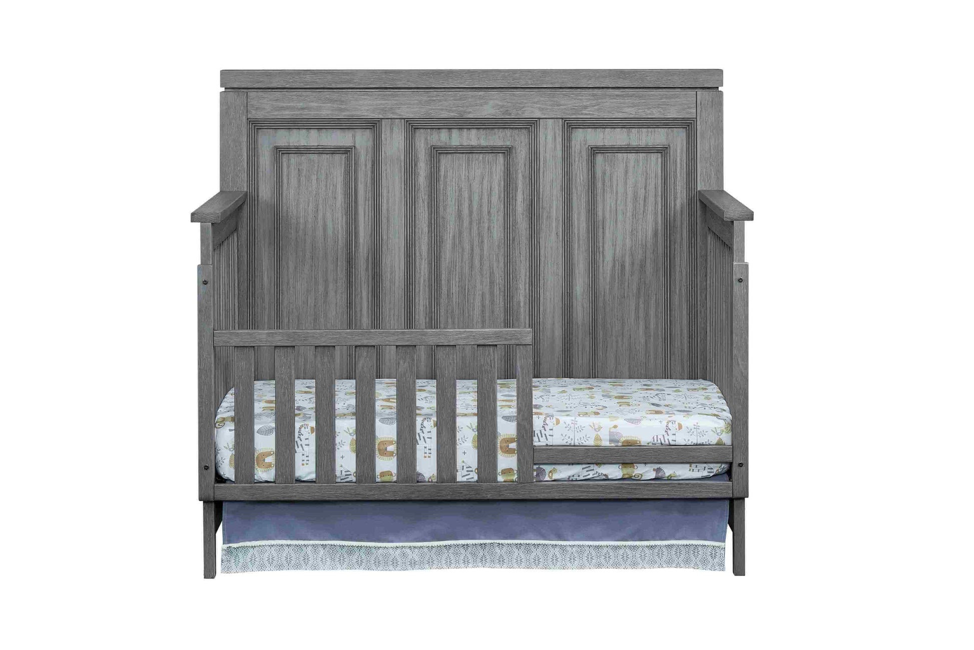 Manchester Guard Rail - Front View of Manchester Convertible Crib with Guard Rail Rustic Gray