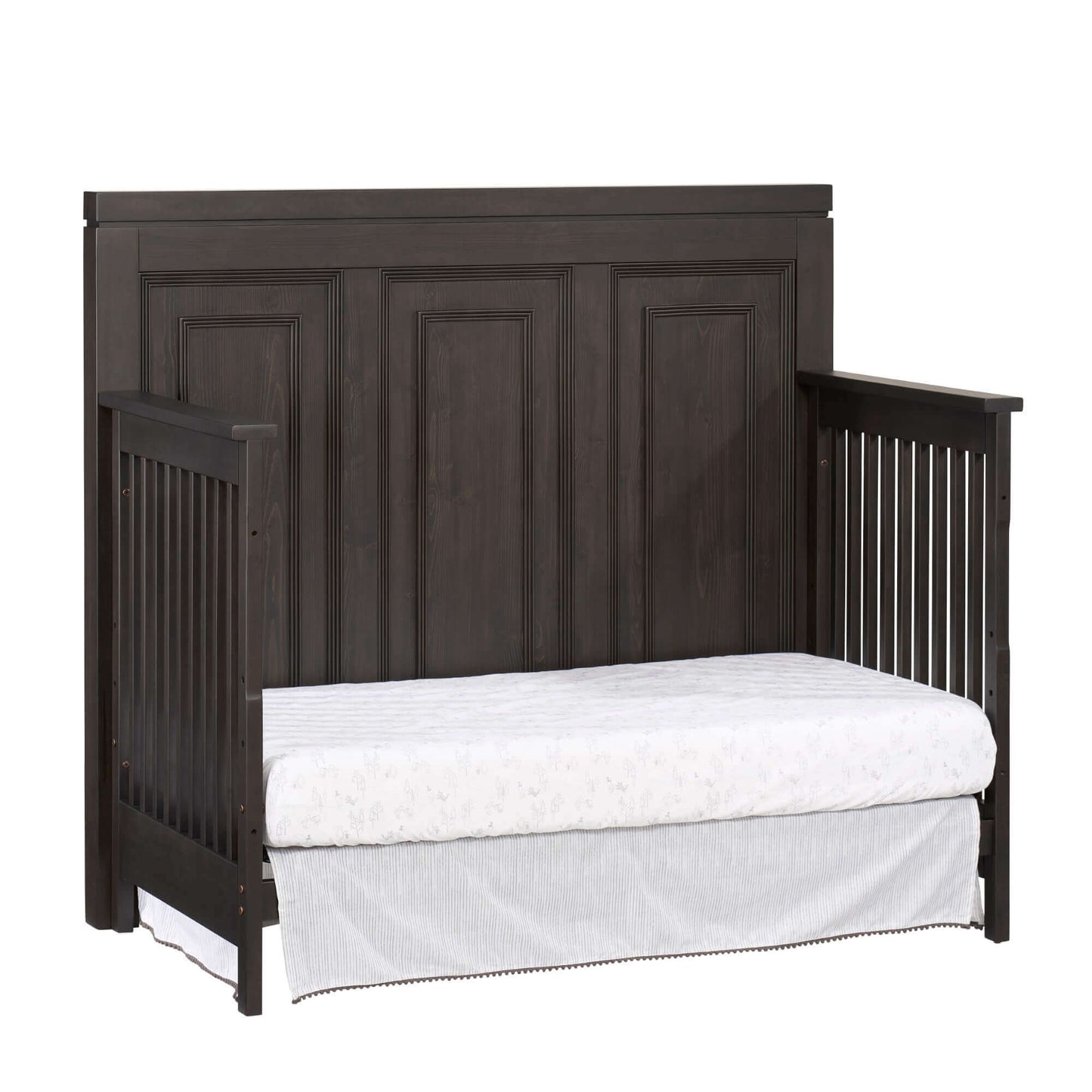 Manchester 4 In 1 Convertible Crib - Inclined Side View of Manchester Daybed Black Iron