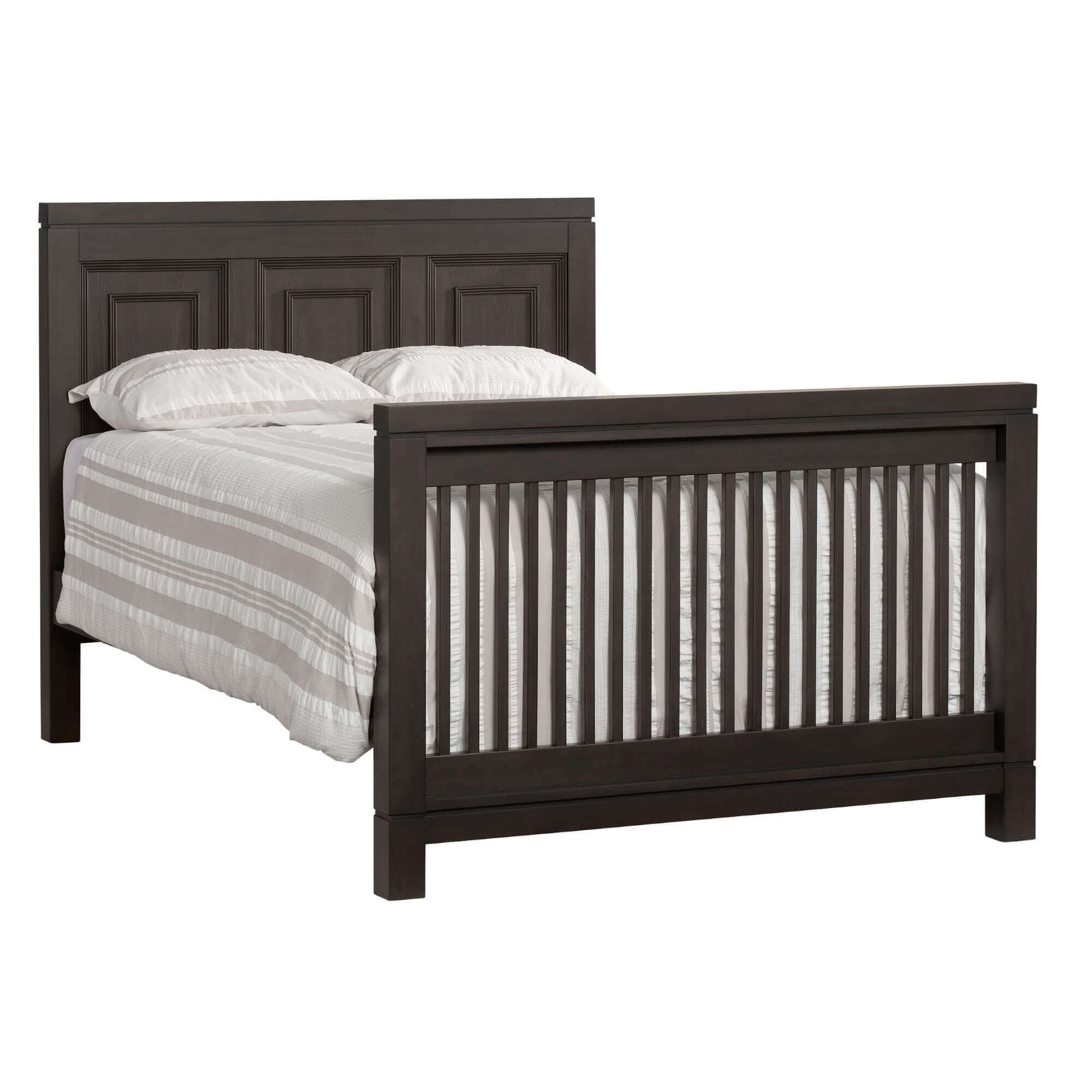Manchester 4 In 1 Convertible Crib - Inclined Side View of Manchester Full Sized Bed Black Iron