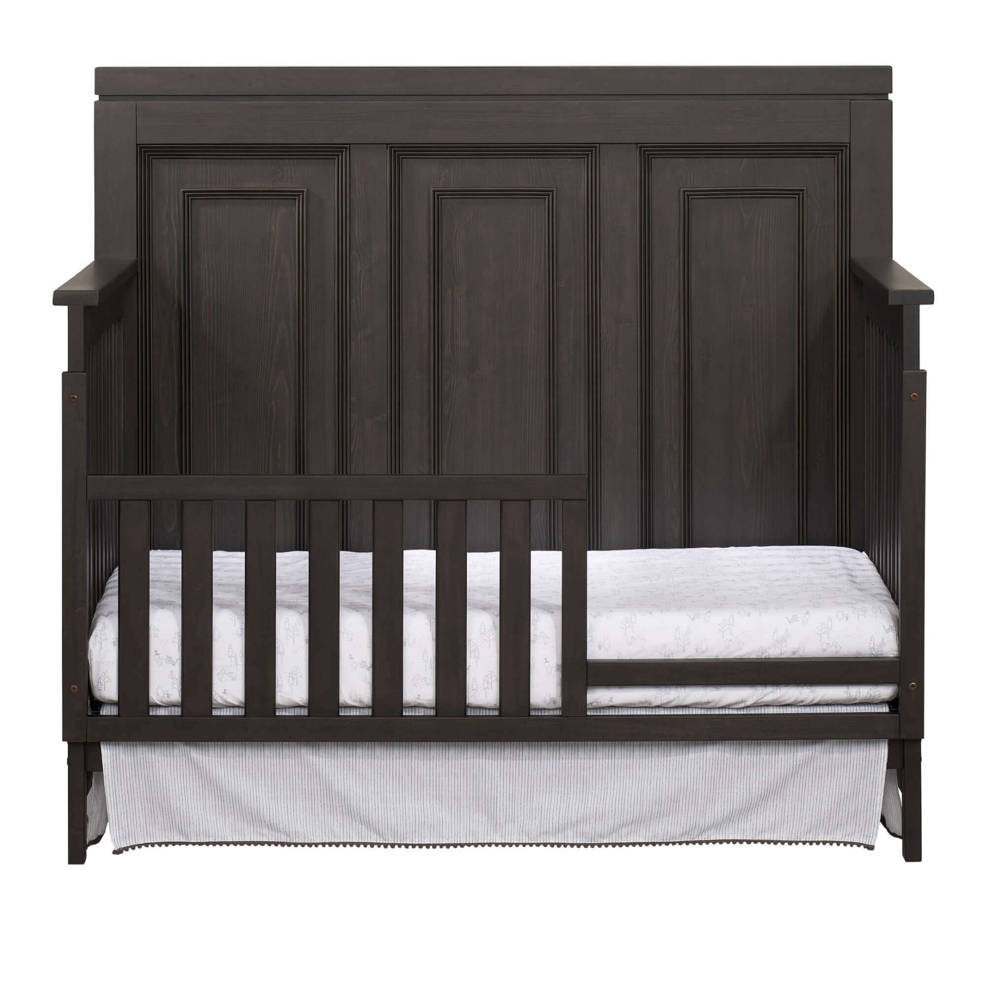 Manchester 4 In 1 Convertible Crib - Front View of Manchester 4 In 1 Convertible Crib Black Iron with Guard Rail