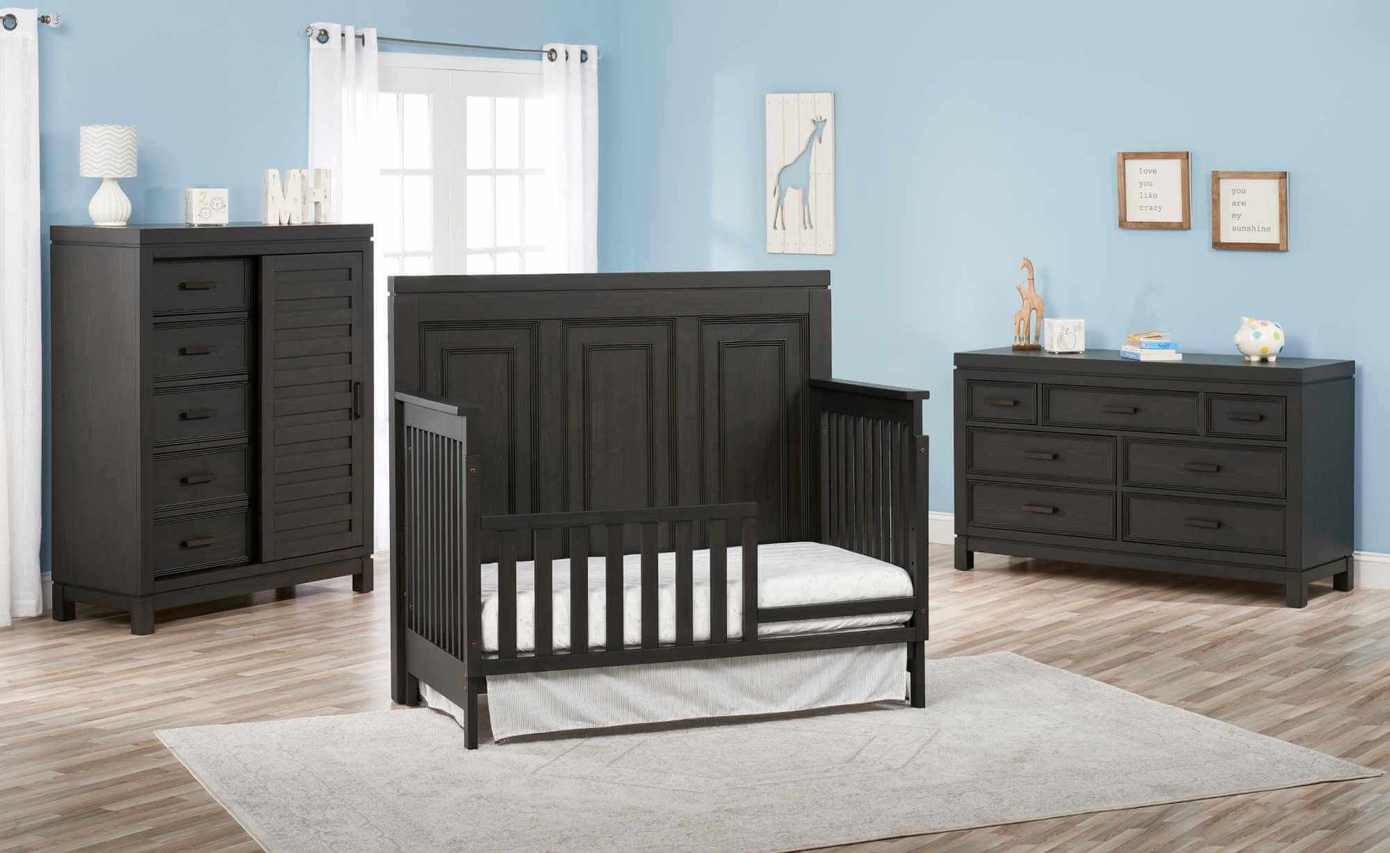 Manchester Chifferobe - Manchester Chifferobe and crib with Guard Rail Black Iron