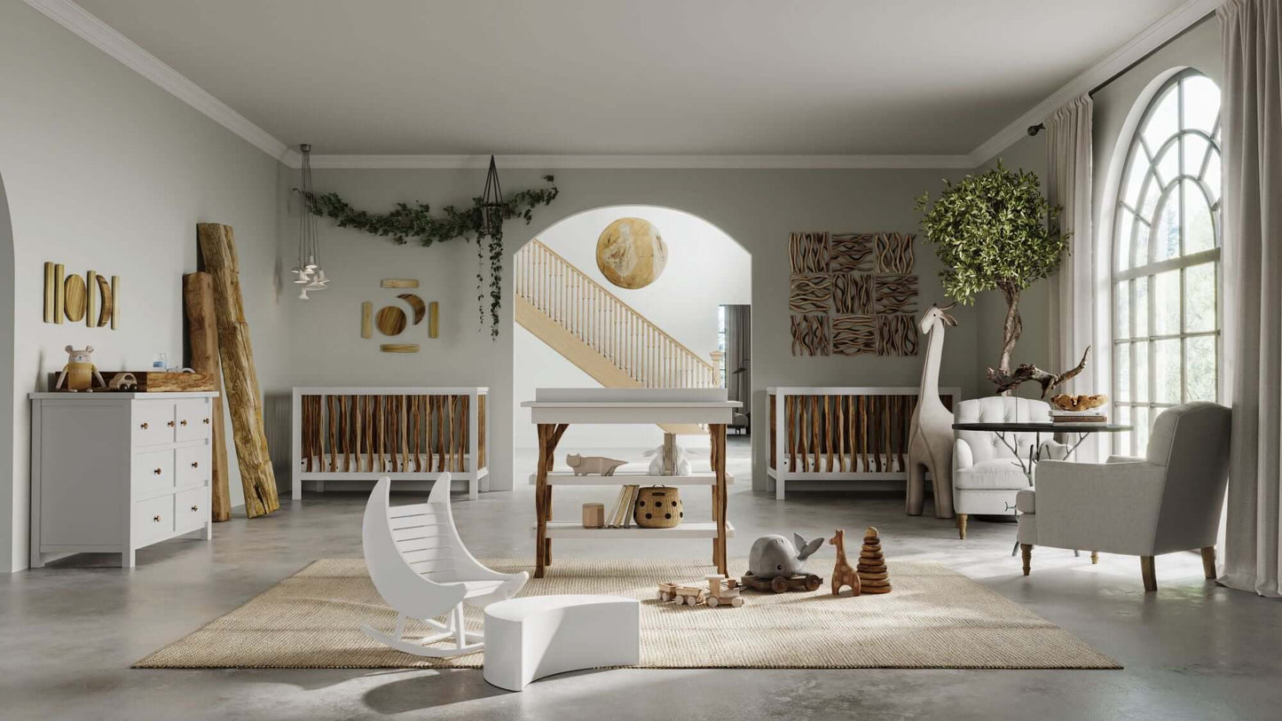 Branch 4 in 1 Convertible Crib - Lifestyle Image of All Branch Products Acacia