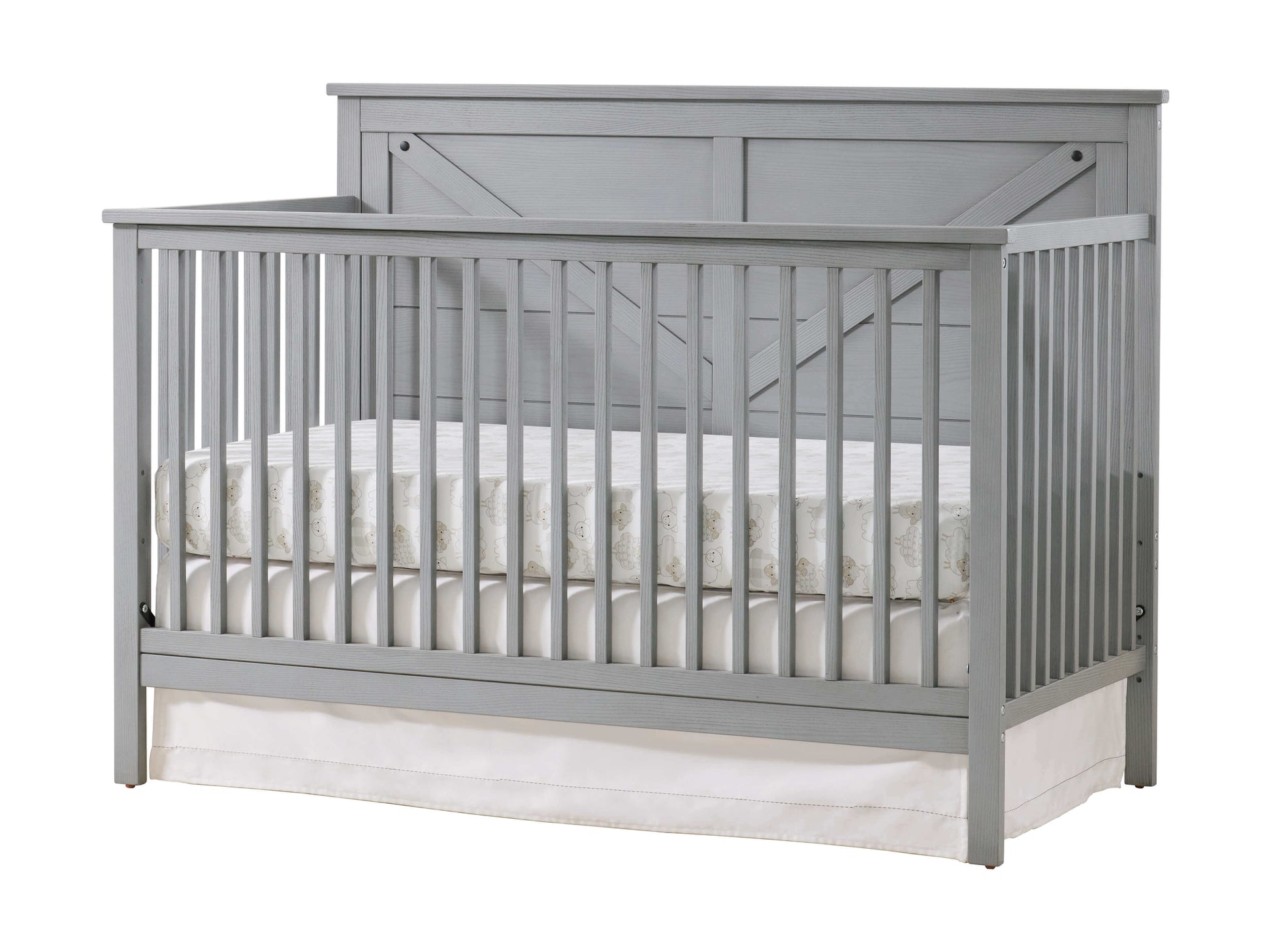 Montauk 4-in-1 Convertible Crib - Inclined Side View of Montauk 4-in-1 Convertible Crib Farmhouse Gray