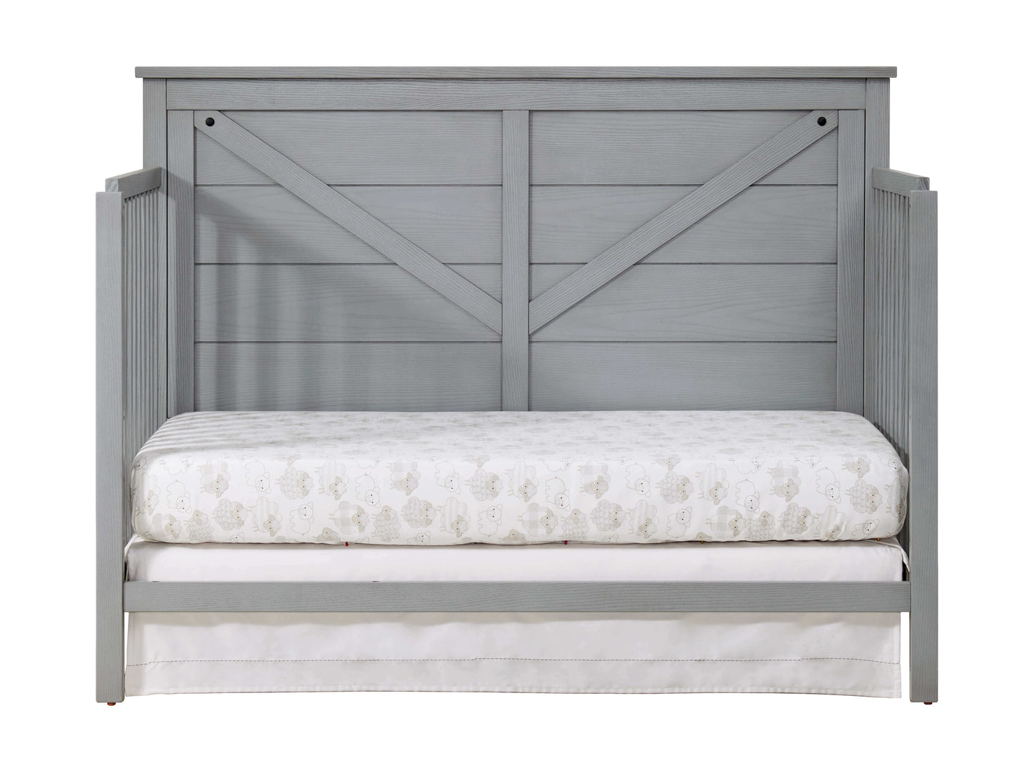 Montauk 4-in-1 Convertible Crib - Front View of Montauk Daybed Farmhouse Gray