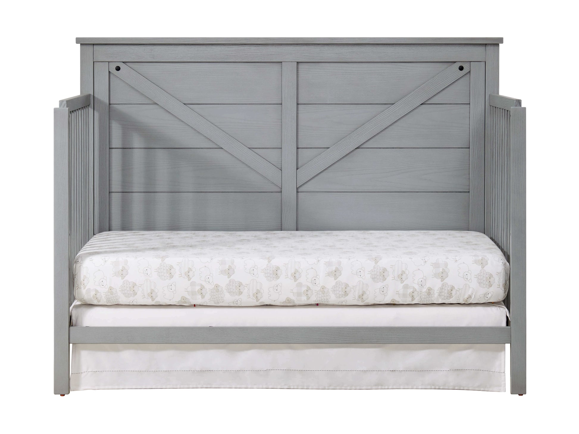Montauk 4-in-1 Convertible Crib - Front View of Montauk Daybed Farmhouse Gray