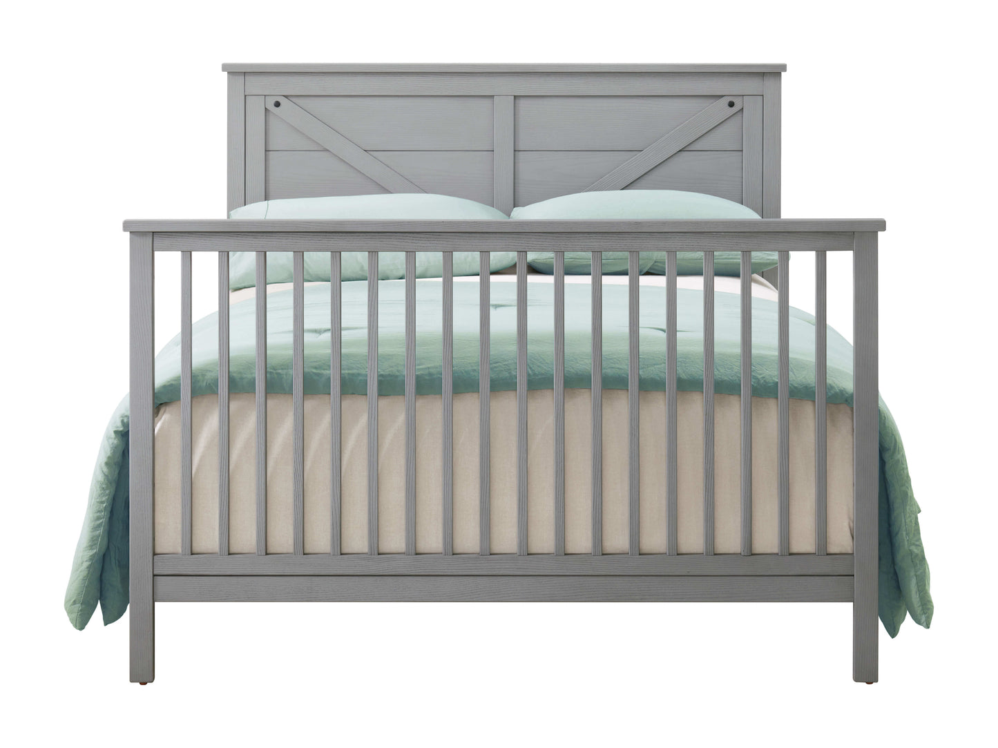 Montauk 4-in-1 Convertible Crib - Front View of Montauk Full Sized Bed Farmhouse Gray
