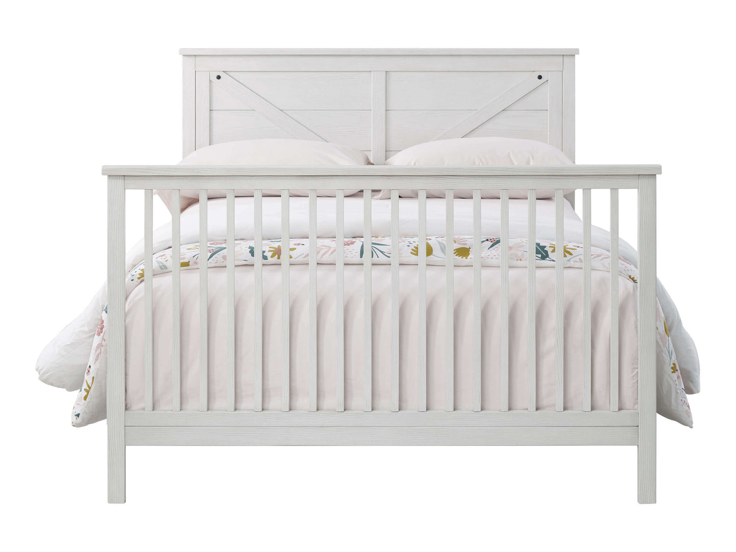 Montauk 4-in-1 Convertible Crib - Front View of Montauk Full Sized Bed Barn White