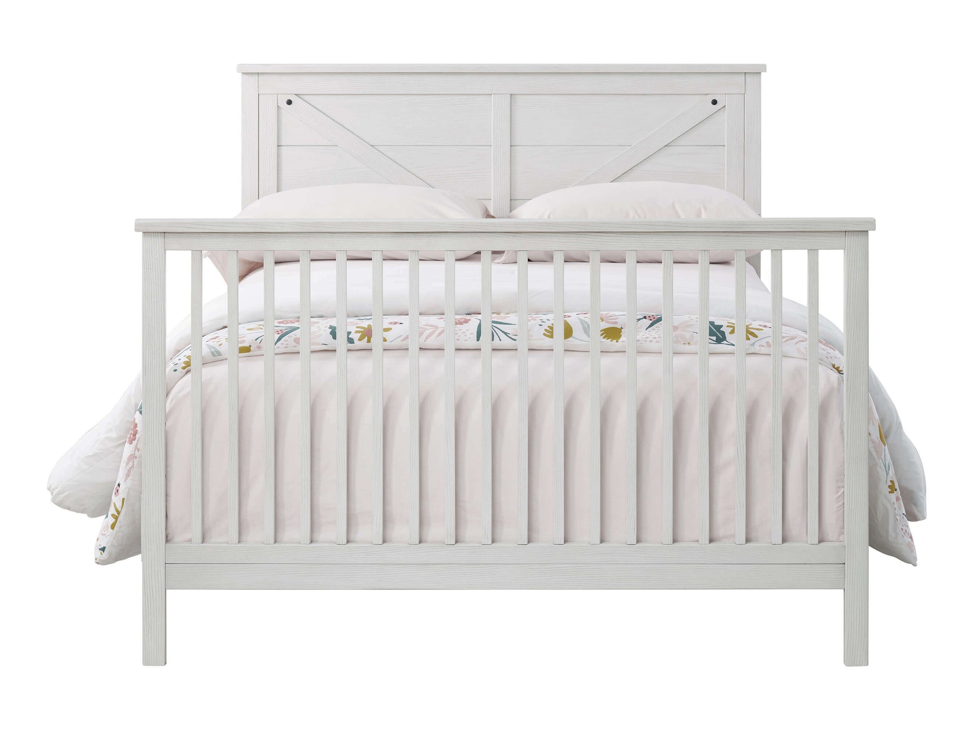 Montauk 4-in-1 Convertible Crib - Front View of Montauk Full Sized Bed Barn White