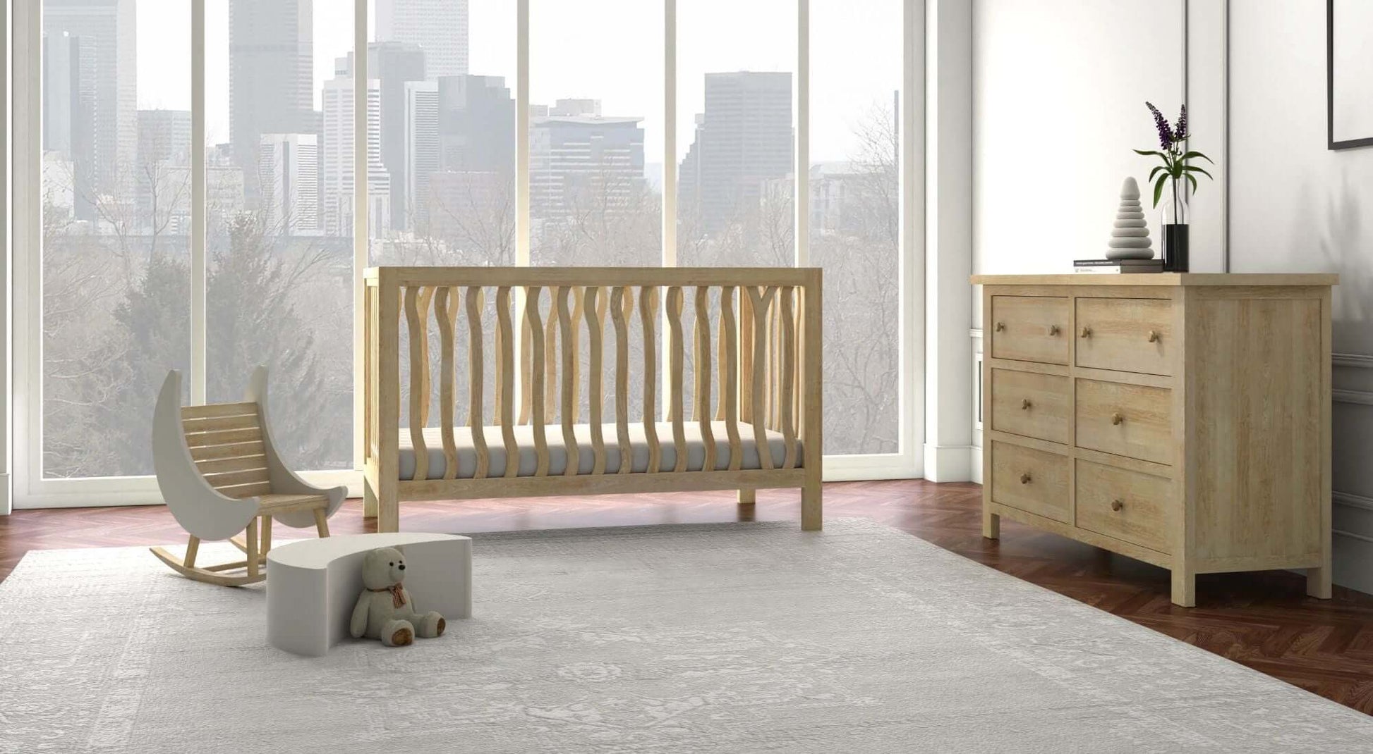 Branch 4 in 1 Convertible Crib - Lifestyle Image of 4 in 1 Convertible Crib Natural with Dresser