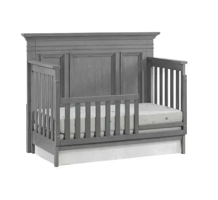 Weston 4 In 1 Convertible Crib - Inclined Side View of Weston 4 In 1 Convertible Crib with Guard Rail Graphite Gray