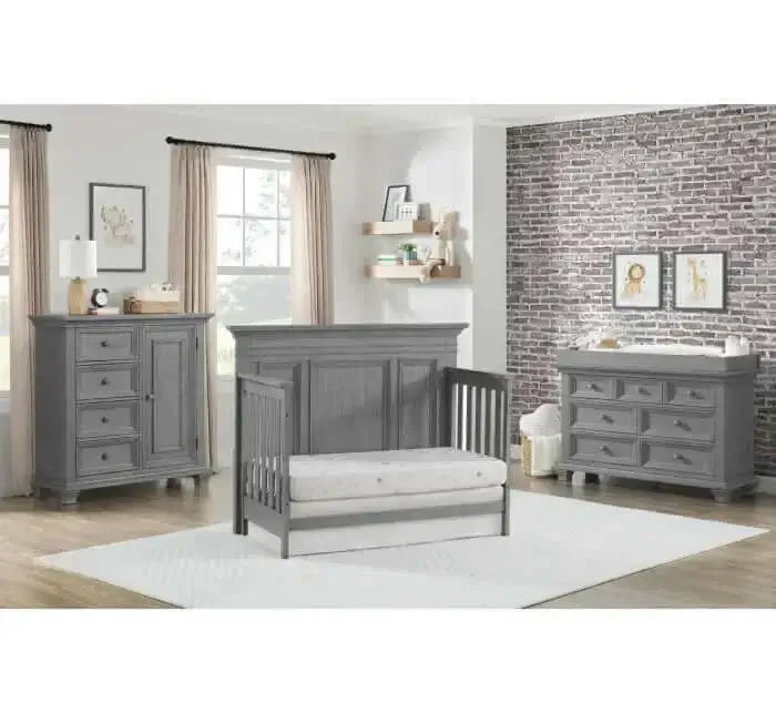 Weston 4 In 1 Convertible Crib - Lifestyle Image Inclined Side View of Weston Daybed Graphite Gray
