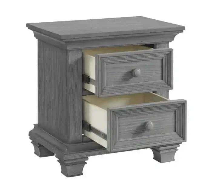 Weston Nightstand - Inclined Side View of Open Drawer Weston Nightstand Dusk Gray