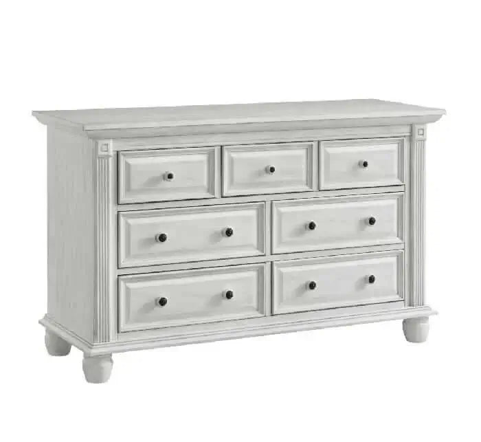 London Lane 7 Drawer Dresser - Inclined Side View of London Lane 7 Drawer Dresser Vintage White