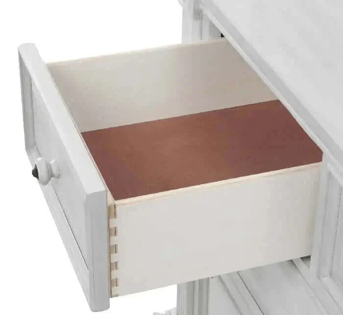 London Lane 7 Drawer Dresser - Top Inclined Side View of London Lane 7 Drawer Dresser Vintage White
