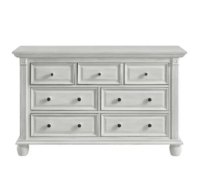 London Lane 7 Drawer Dresser - Front View of London Lane 7 Drawer Dresser Vintage White