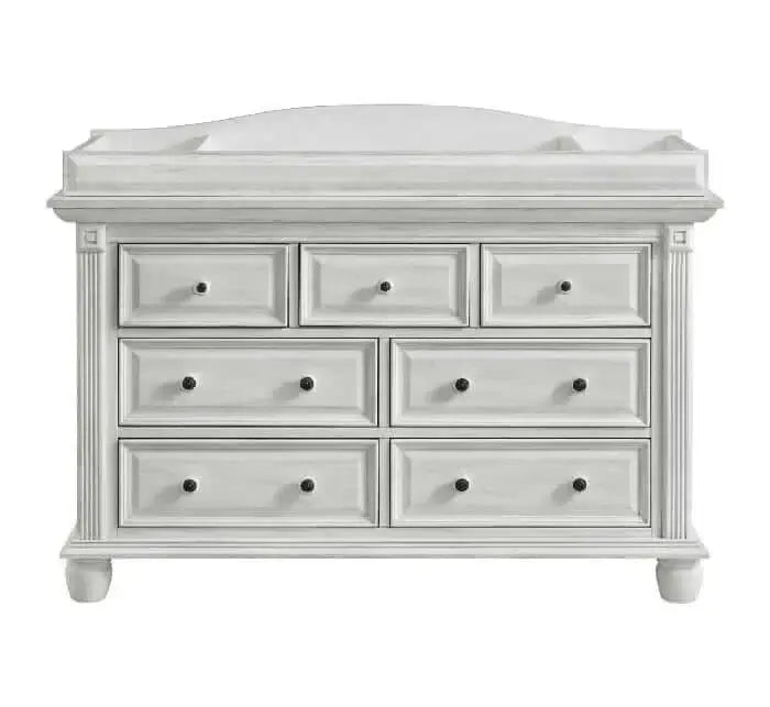 London Lane 7 Drawer Dresser - Front View of London Lane 7 Drawer Dresser Vintage White with Changing Topper