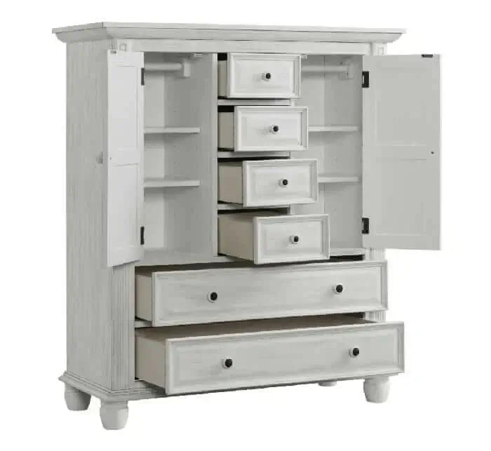 London Lane 6 Drawer Chifferobe - Inclined Side View of Open Drawer London Lane 6 Drawer Chifferobe Vintage White