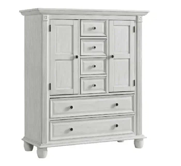 London Lane 6 Drawer Chifferobe - Inclined Side View of London Lane 6 Drawer Chifferobe Vintage White