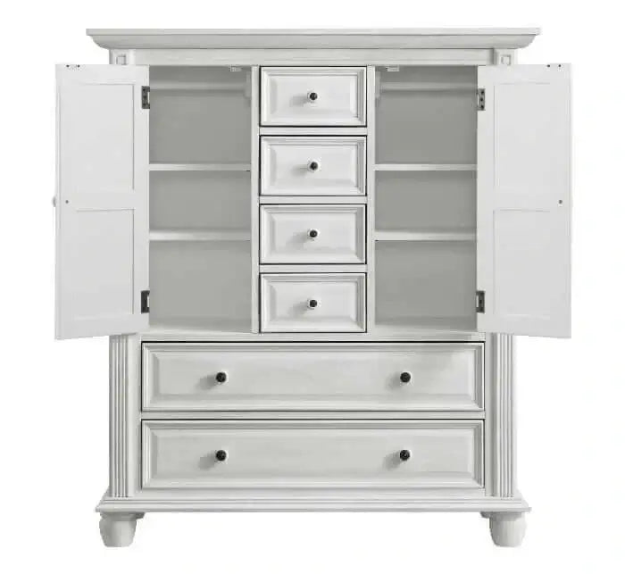 London Lane 6 Drawer Chifferobe - Front View of Open Door London Lane 6 Drawer Chifferobe Vintage White