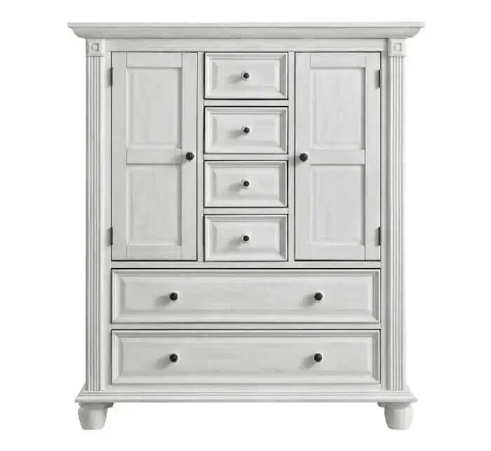 London Lane 6 Drawer Chifferobe - Front View of London Lane 6 Drawer Chifferobe Vintage White