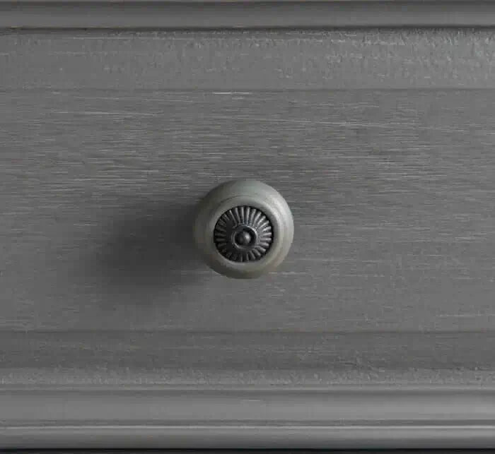 London Lane 7 Drawer Dresser - Front View of Knob on Drawer of London Lane 7 Drawer Dresser Artic Gray