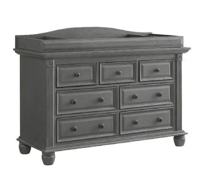 London Lane 7 Drawer Dresser - Inclined Side View of London Lane 7 Drawer Dresser Artic Gray with Changing Topper