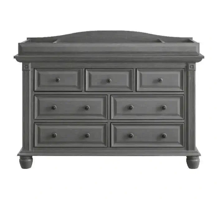 London Lane 7 Drawer Dresser - Front View of London Lane 7 Drawer Dresser Artic Gray with Changing Topper