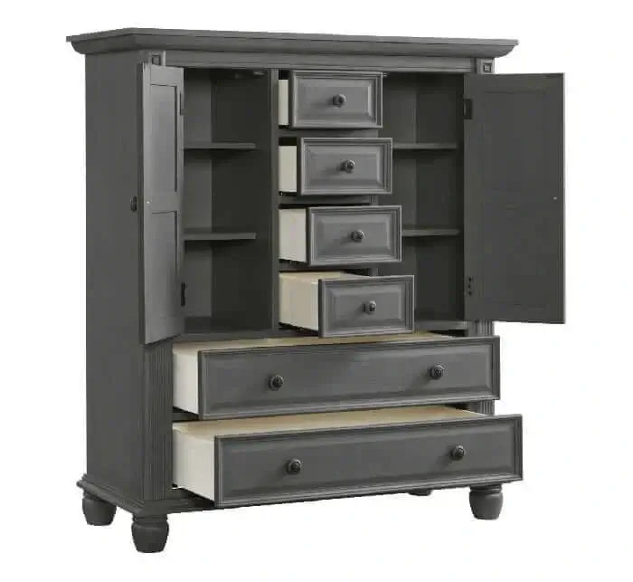 London Lane 6 Drawer Chifferobe - Inclined Side View of Open Drawer London Lane 6 Drawer Chifferobe Artic Gray