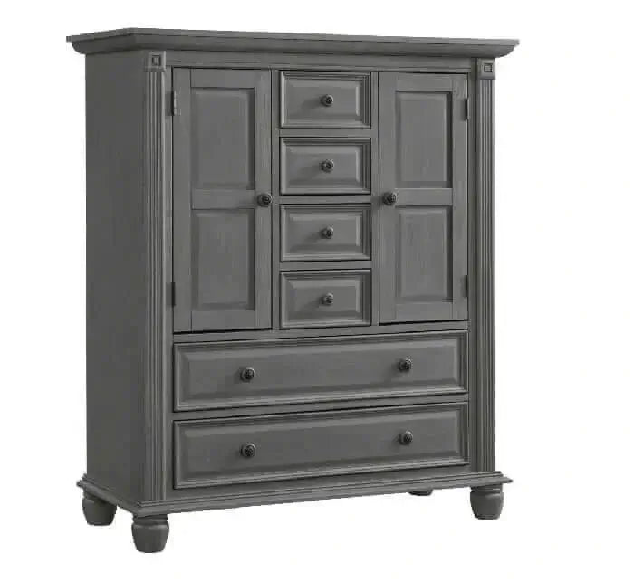 London Lane 6 Drawer Chifferobe - Inclined Side View of London Lane 6 Drawer Chifferobe Artic Gray