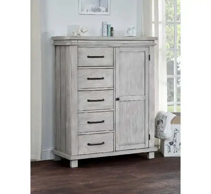 Hampton Chifferobe - Lifestyle Image Inclined Side View of Hampton Chifferobe Stone Wash