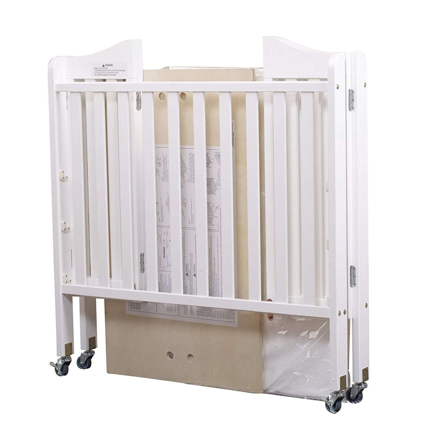 Noa Three level Mini Portable Crib - Inclined Side View of Folded Noa Three level Mini Portable Crib White