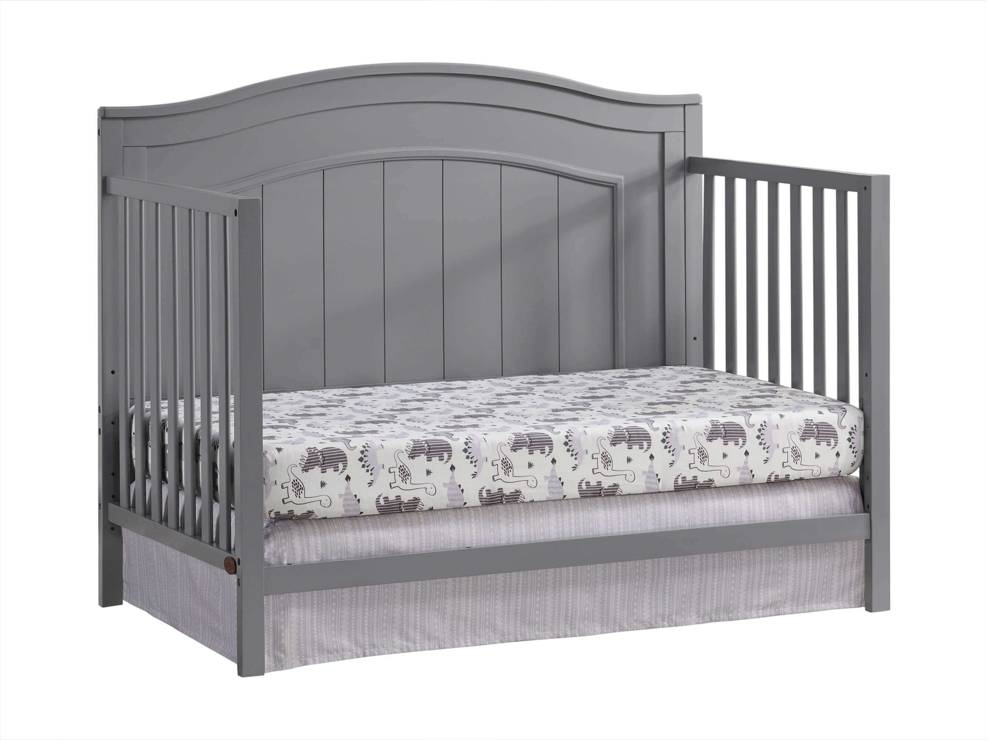Nolan 4 in 1 Convertible Crib - Inclined Side View of Nolan Daybed Dove Gray