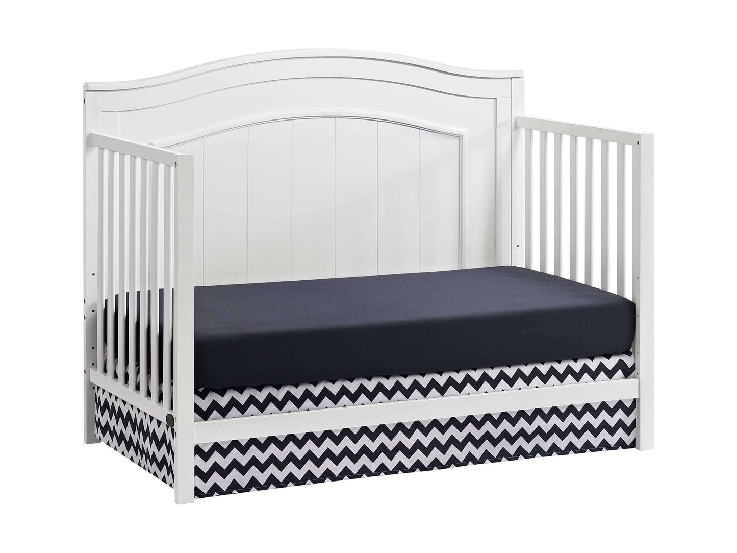 Nolan 4 in 1 Convertible Crib - Inclined Side View of Nolan Daybed Snow White