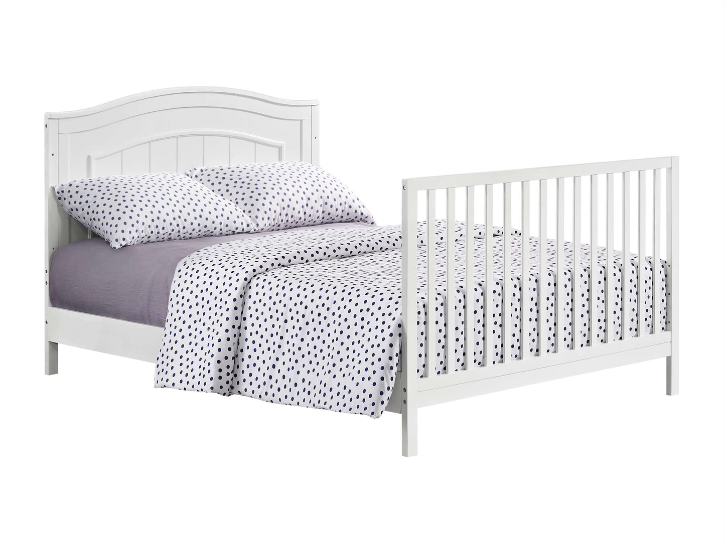Nolan 4 in 1 Convertible Crib - Inclined Side View of Nolan Full Sized Bed Snow White