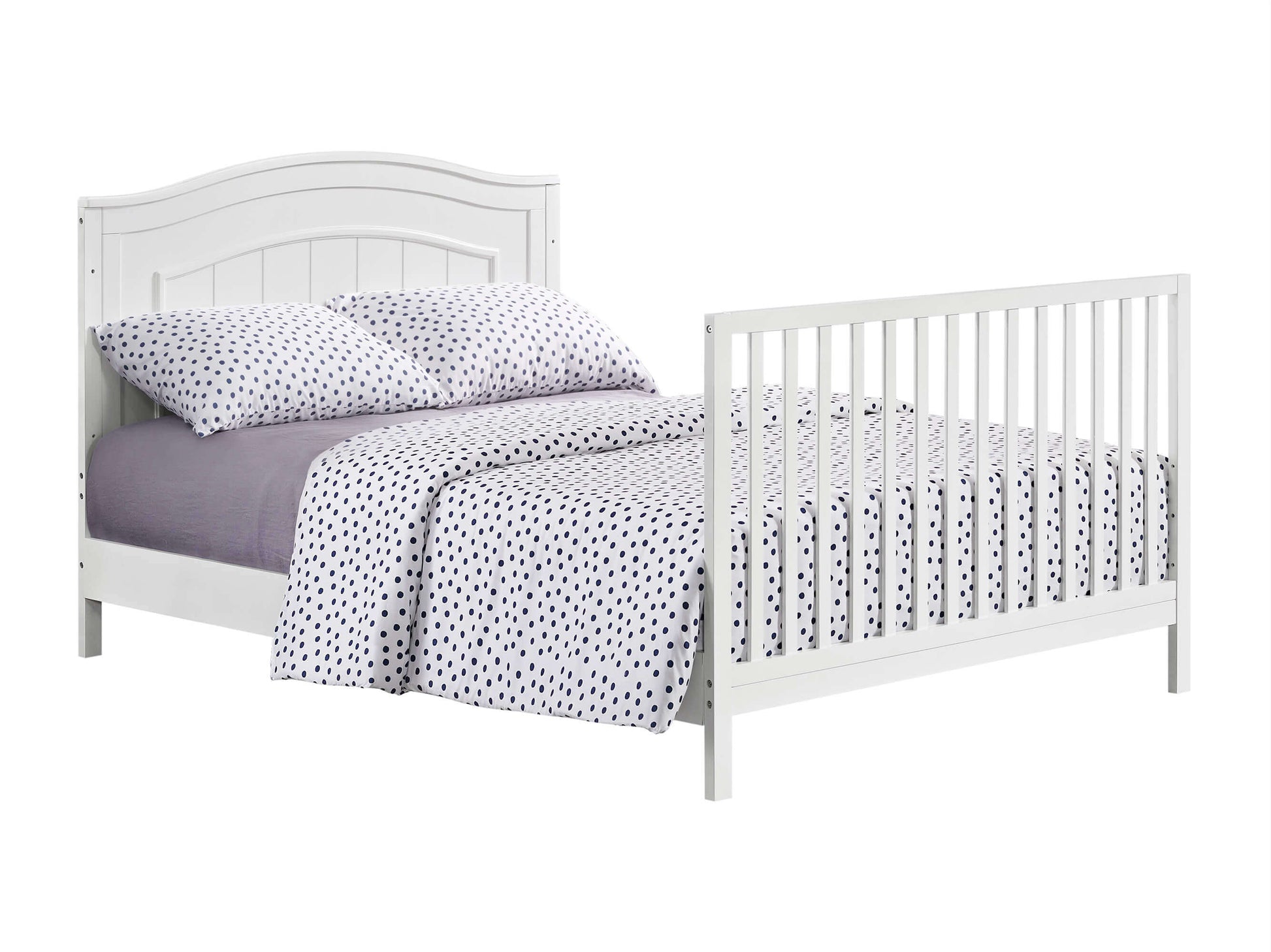 Nolan 4 in 1 Convertible Crib - Inclined Side View of Nolan Full Sized Bed Snow White
