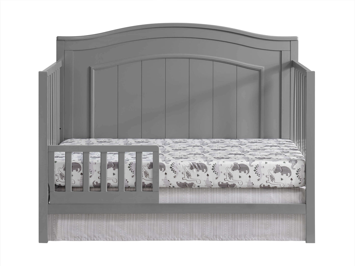 Nolan 4 in 1 Convertible Crib - Front View of Nolan 4 in 1 Convertible Crib Dove Gray with Guard Rail