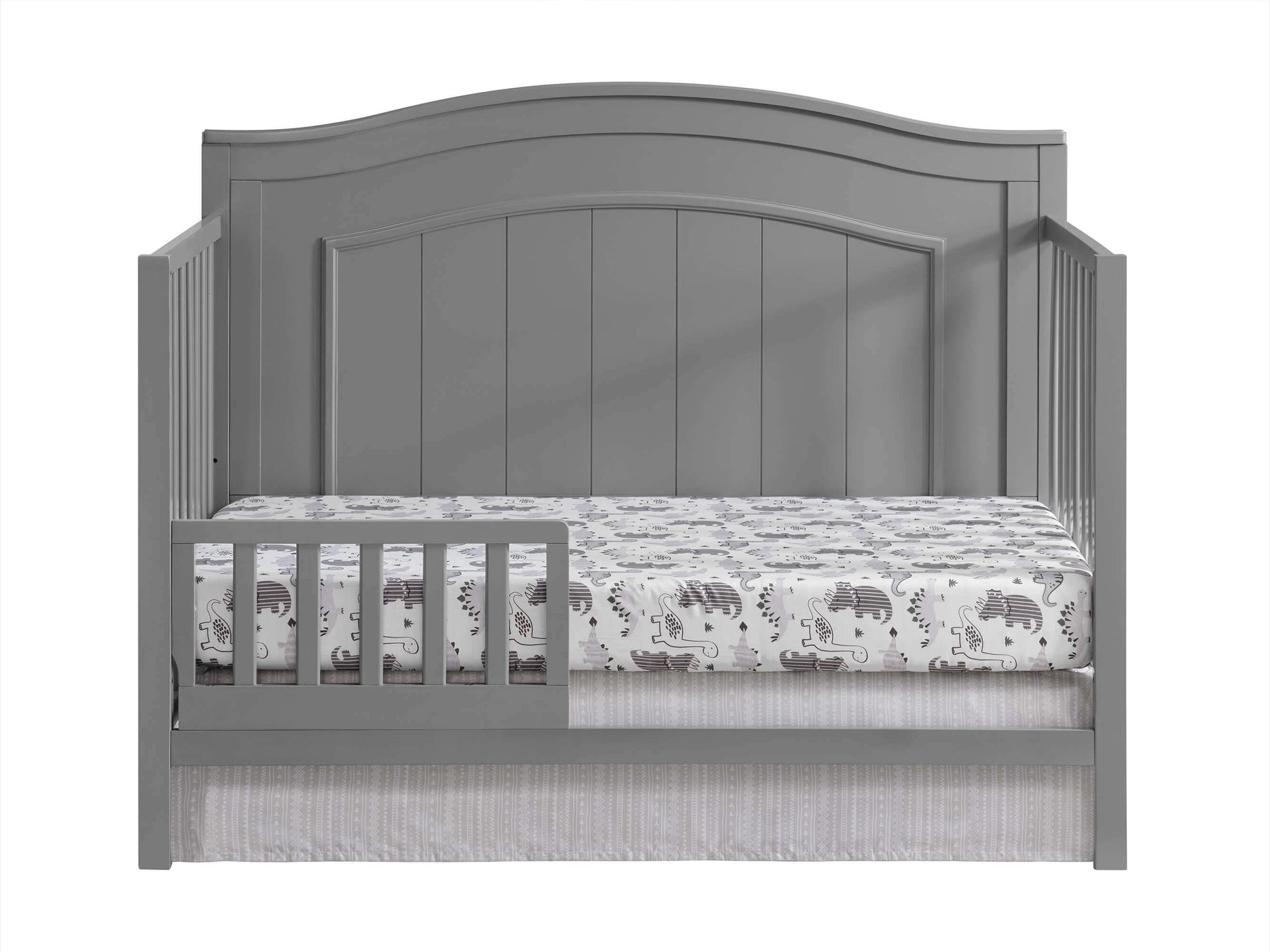 Nolan 4 in 1 Convertible Crib - Front View of Nolan 4 in 1 Convertible Crib Dove Gray with Guard Rail