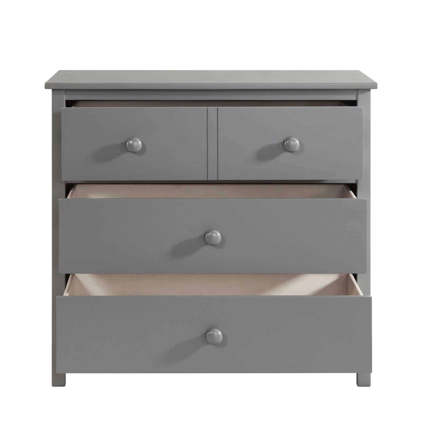 Universal 3-Drawer Dresser- RTA - Front View of Open Drawer Universal 3-Drawer Dresser Dove Gray