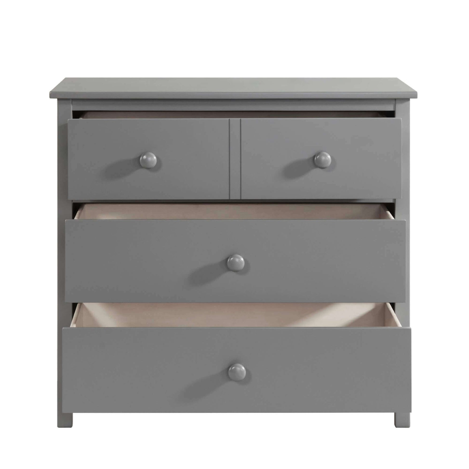 Universal 3-Drawer Dresser- RTA - Front View of Open Drawer Universal 3-Drawer Dresser Dove Gray