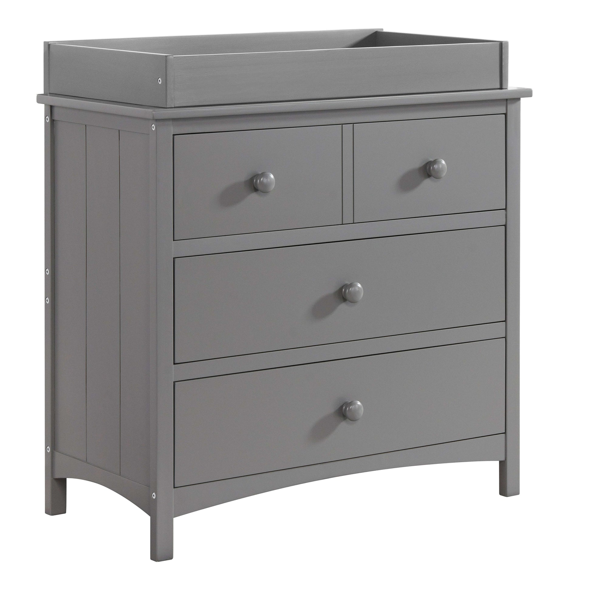 Universal 3-Drawer Dresser- RTA - Inclined Side View of Universal 3-Drawer Dresser Dove Gray with Changing Topper