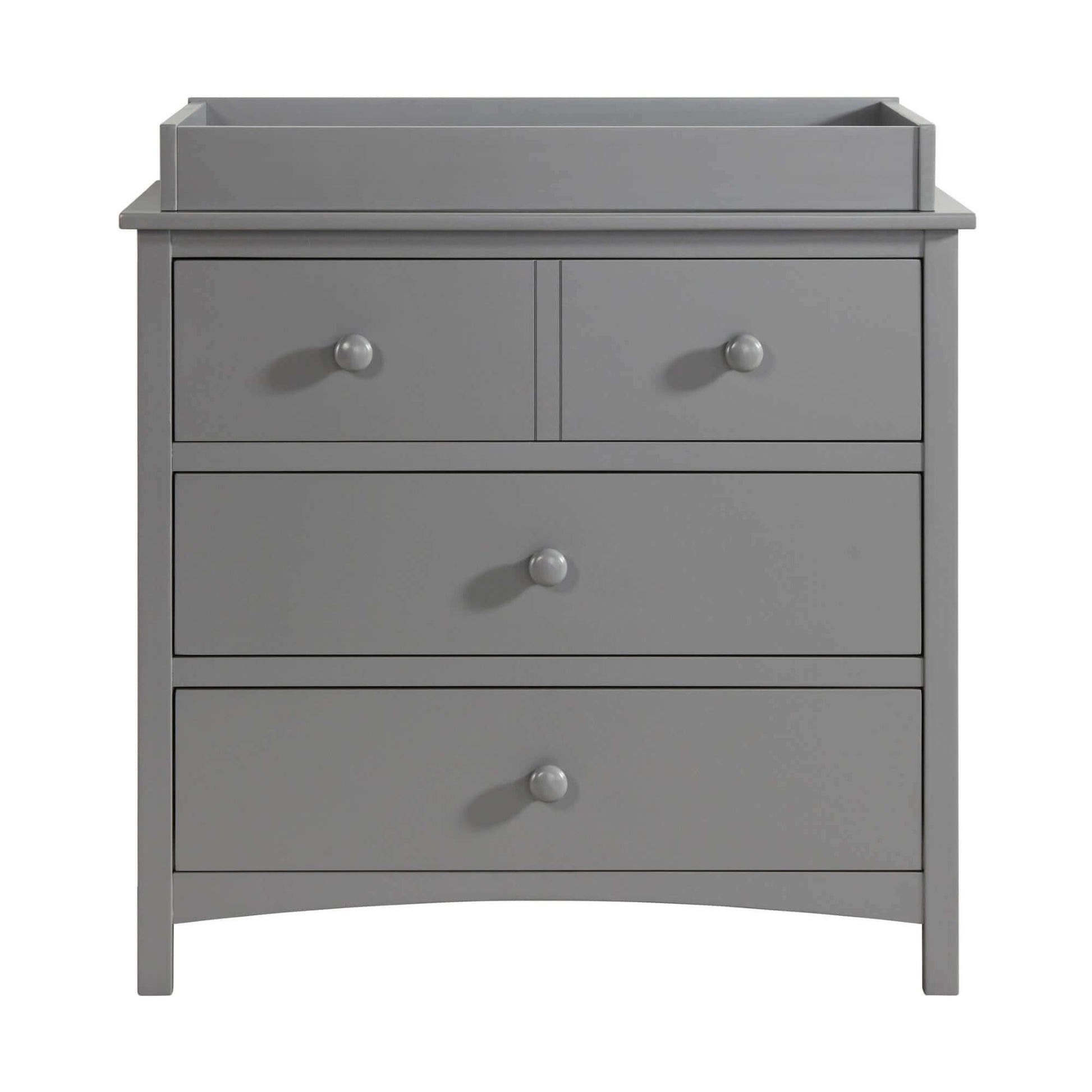 Universal 3-Drawer Dresser- RTA - Front View of Universal 3-Drawer Dresser Dove Gray with Changing Topper
