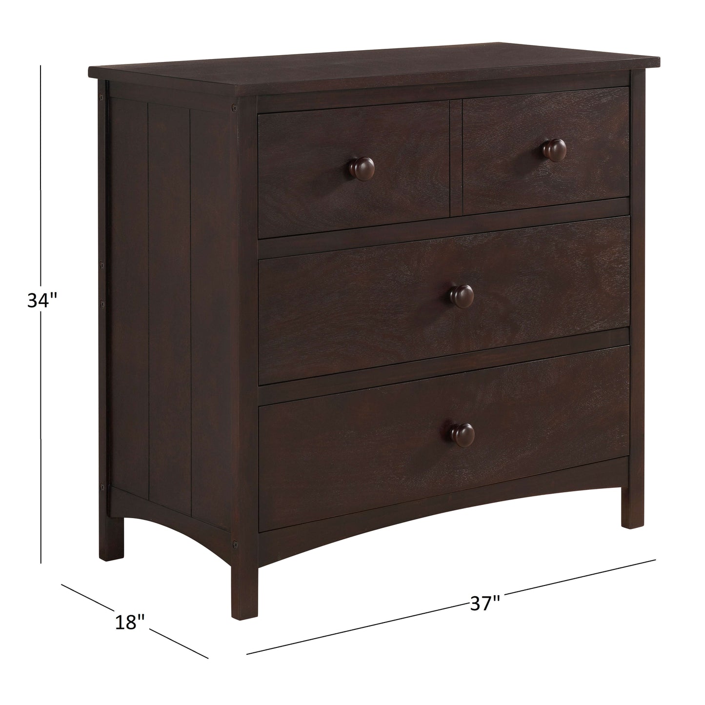 Universal 3-Drawer Dresser- RTA - Dimension Image of Universal 3-Drawer Dresser Espresso