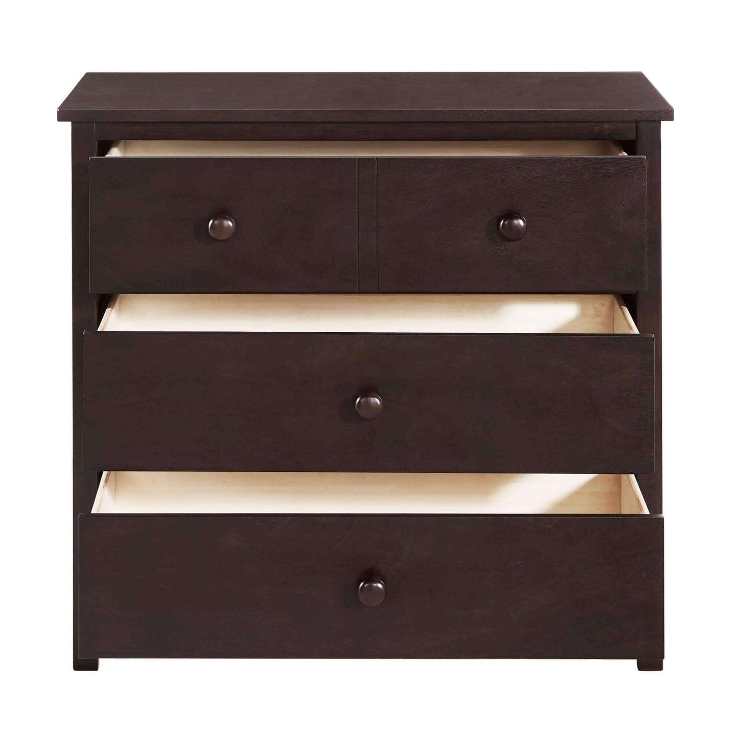 Universal 3-Drawer Dresser- RTA - Front View of Open Drawer Universal 3-Drawer Dresser Espresso