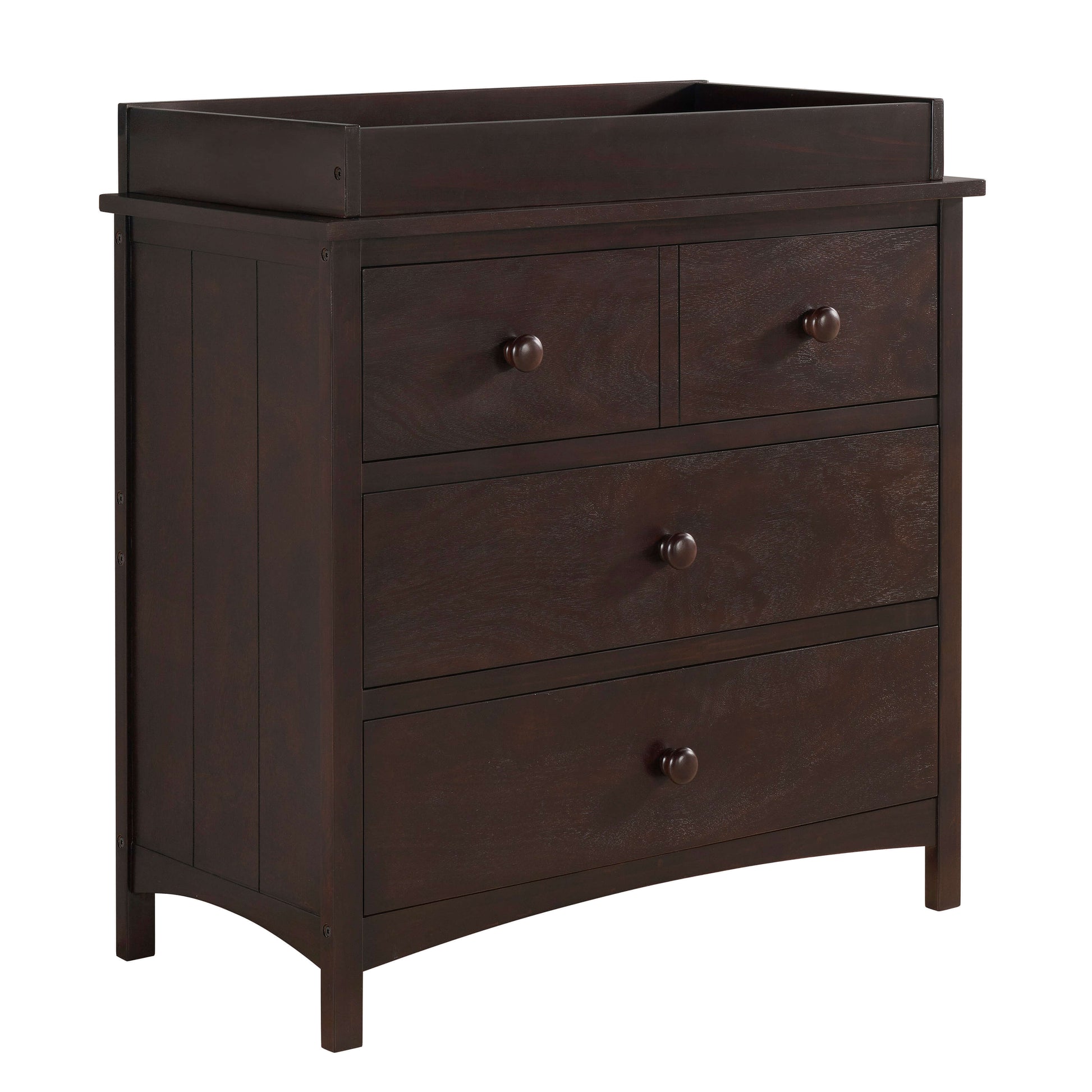 Universal 3-Drawer Dresser- RTA - Inclined Side View of Universal 3-Drawer Dresser Espresso with Changing Topper