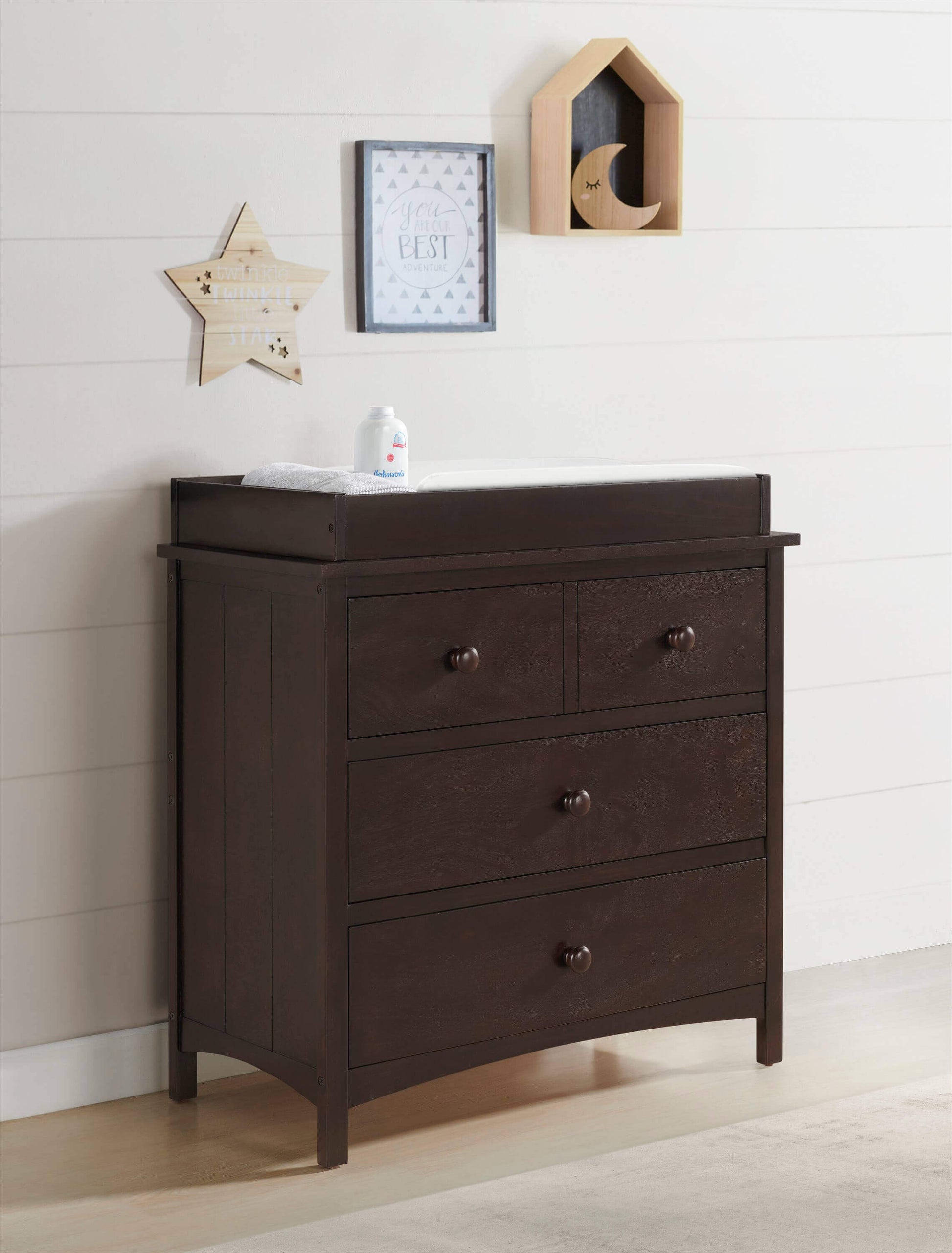 Universal 3-Drawer Dresser- RTA - Lifestyle Image Inclined Side View of Universal 3-Drawer Dresser Espresso