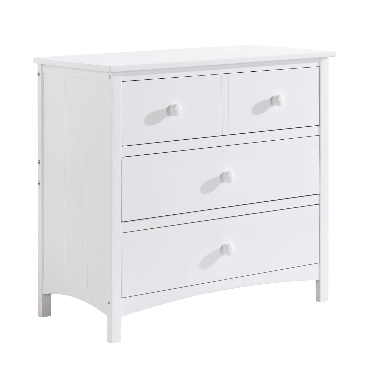 Universal 3-Drawer Dresser- RTA - Inclined Side View of Universal 3-Drawer Dresser Snow White