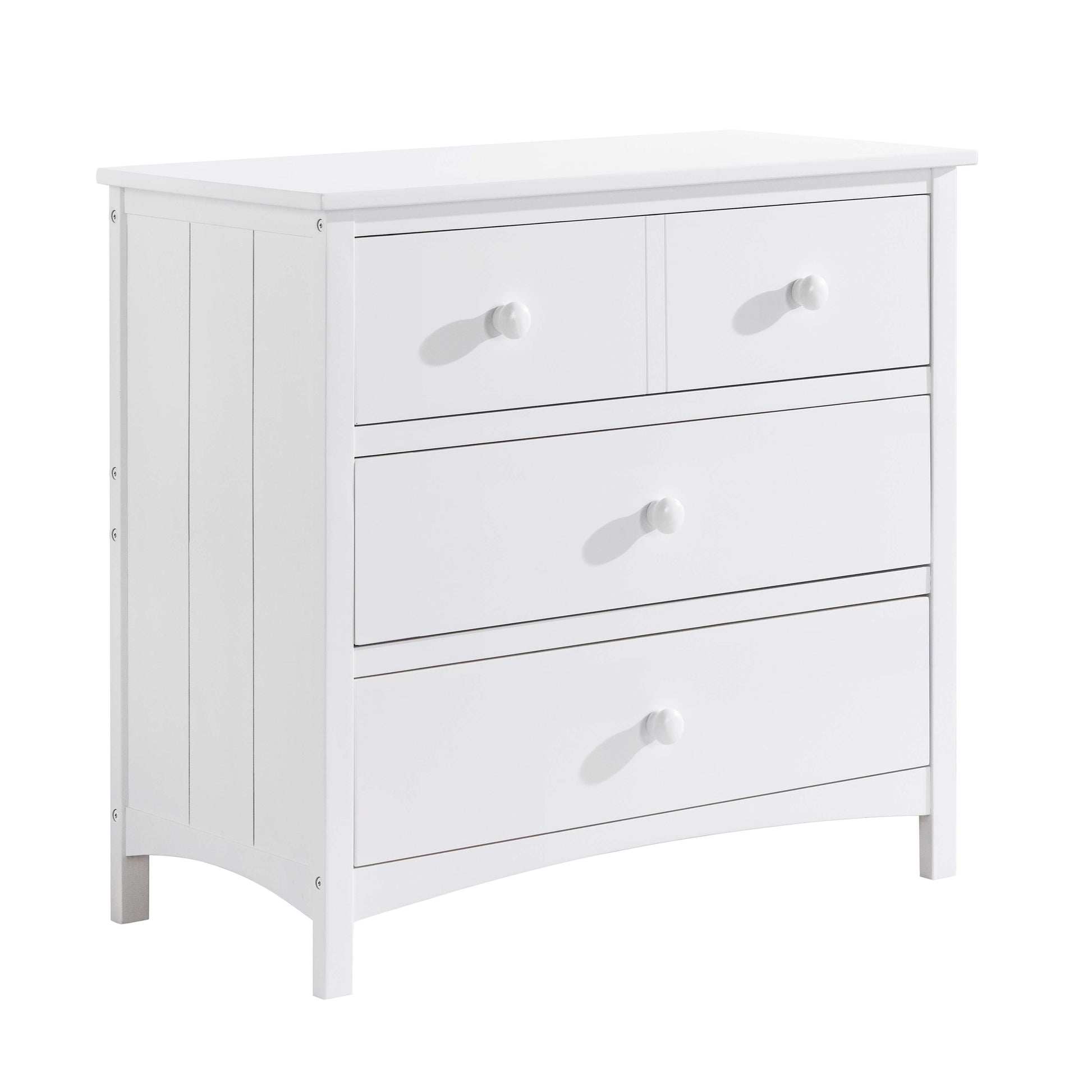 Universal 3-Drawer Dresser- RTA - Inclined Side View of Universal 3-Drawer Dresser Snow White